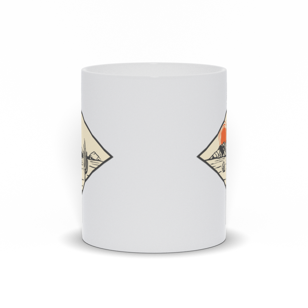 Mountain Coffee Mug - Desert Sun Setting behind Mountain and Catcus Coffee Mug