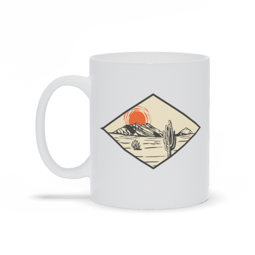 Mountain Coffee Mug - Desert Sun Setting behind Mountain and Catcus Coffee Mug