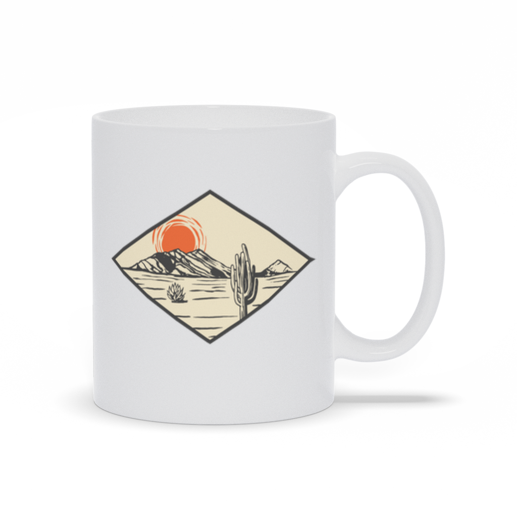 Mountain Coffee Mug - Desert Sun Setting behind Mountain and Catcus Coffee Mug