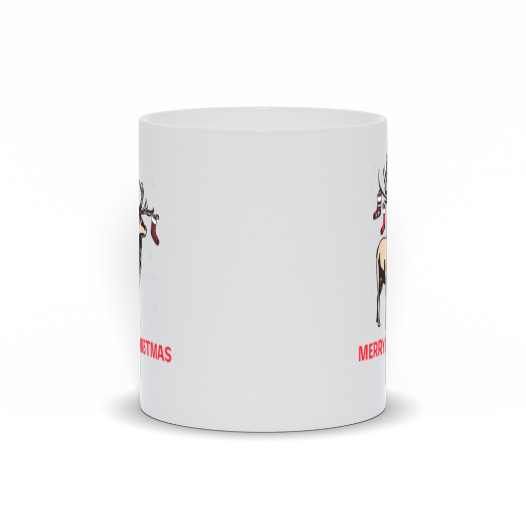 Holiday Coffee Mug - Merry Christmas Reindeer with Stocking Coffee Mug