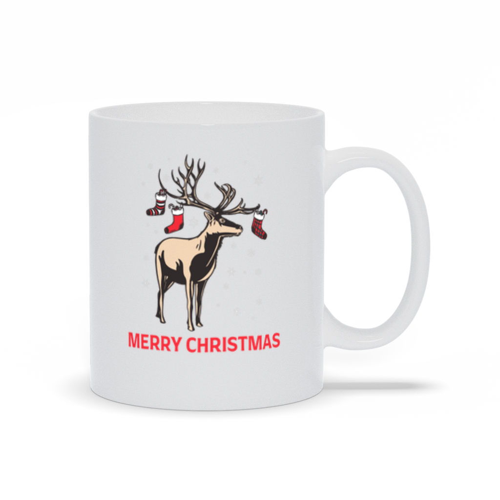 Holiday Coffee Mug - Merry Christmas Reindeer with Stocking Coffee Mug