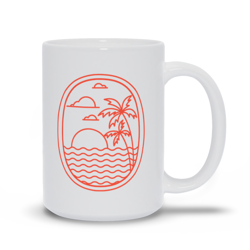 Palm Tree Coffee Mug - Line Art Palm Trees and Ocean Coffee Mug