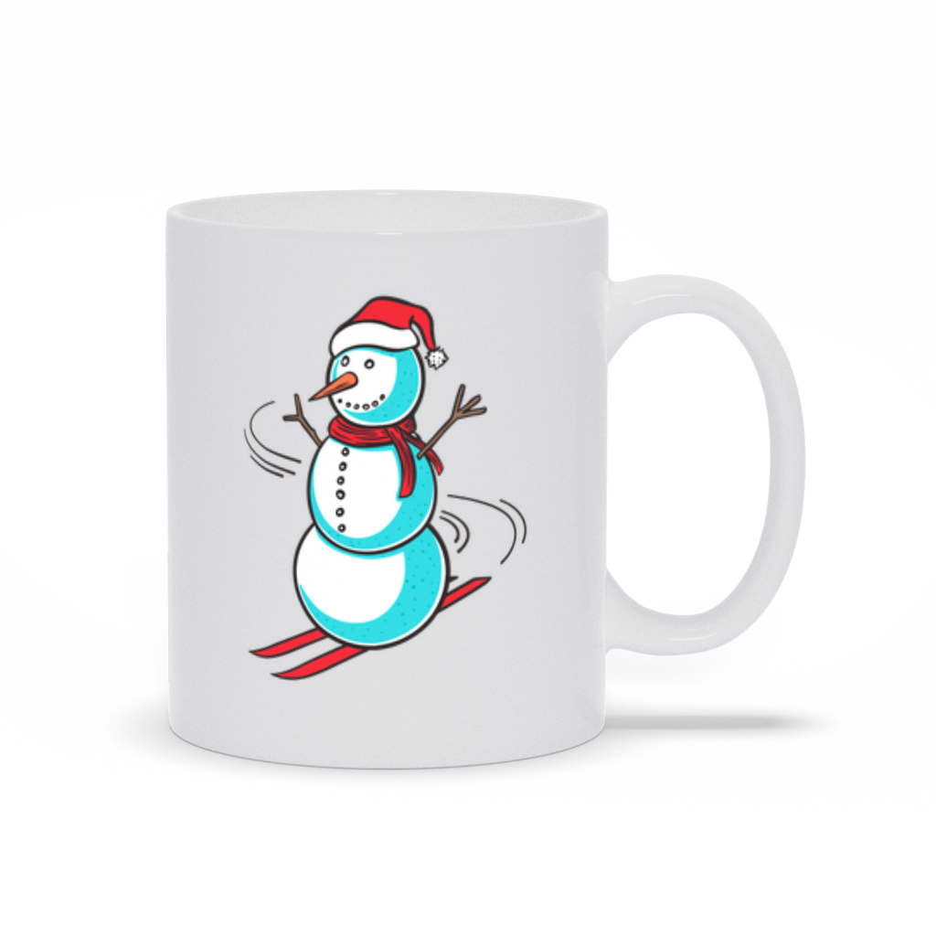 Holiday Coffee Mug - Snowman skiing wearing a Santa hat coffee mug
