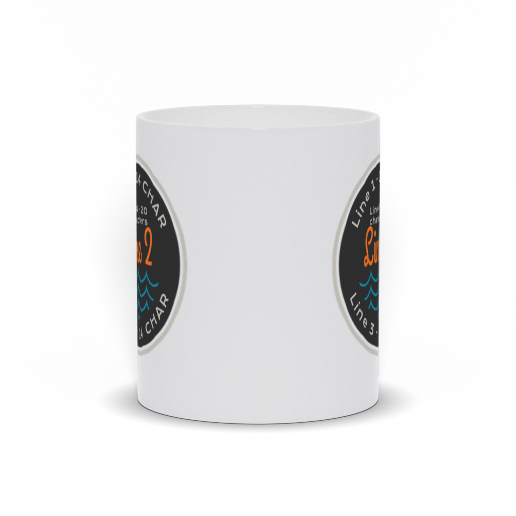 Personalized Coffee Mug with round logo with water.