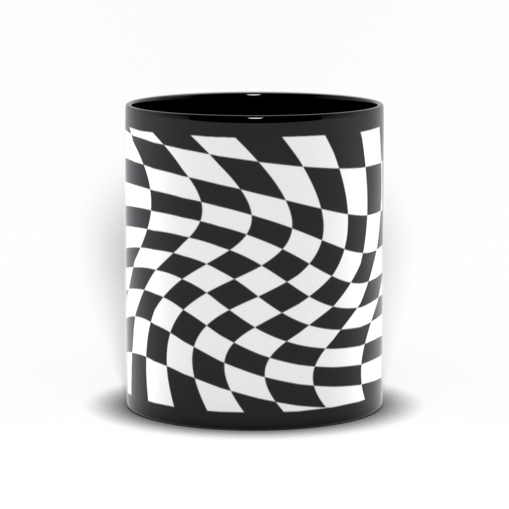 Black and White Checkered Black Coffee Mug