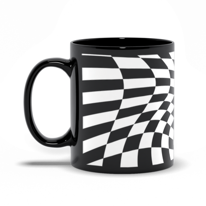 Black and White Checkered Black Coffee Mug