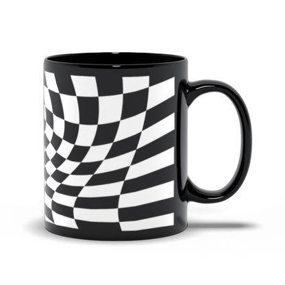 Black and White Checkered Black Coffee Mug