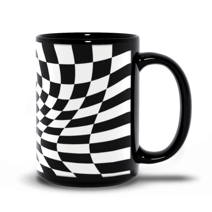 Black and White Checkered Black Coffee Mug