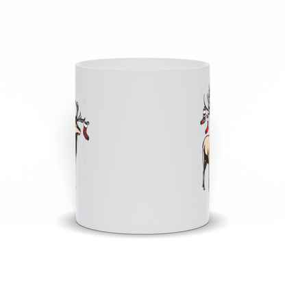 Holiday Coffee Mug - Reindeer With Stockings on Antlers Christmas Coffee Mug