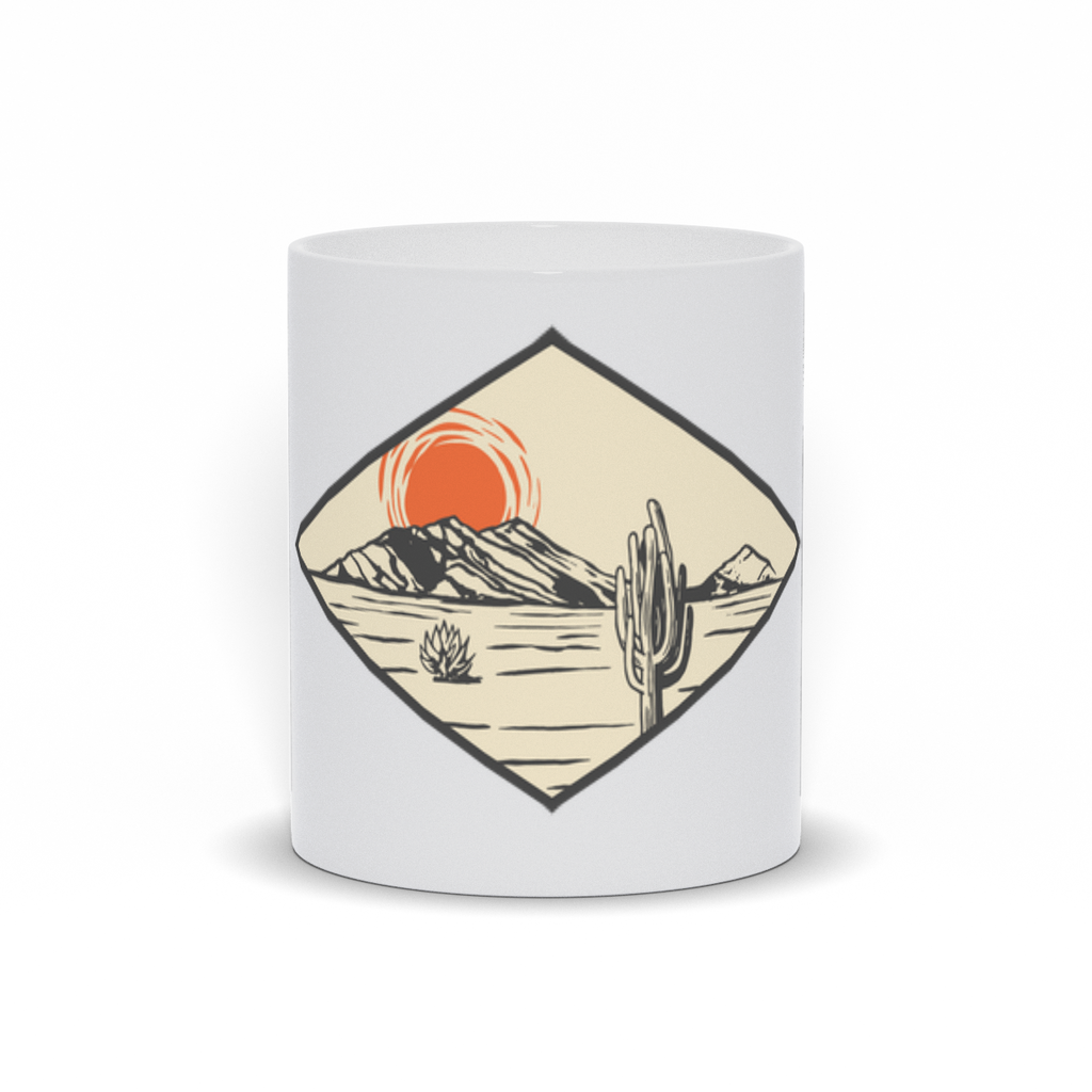 Mountain Coffee Mug - Desert Sun Setting Mountain and Catcus Coffee Mug