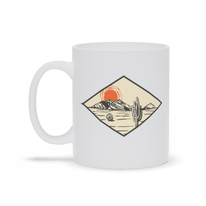 Mountain Coffee Mug - Desert Sun Setting behind Mountain and Catcus Coffee Mug