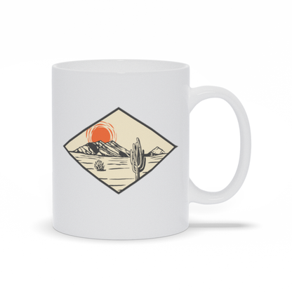 Mountain Coffee Mug - Desert Sun Setting behind Mountain and Catcus Coffee Mug