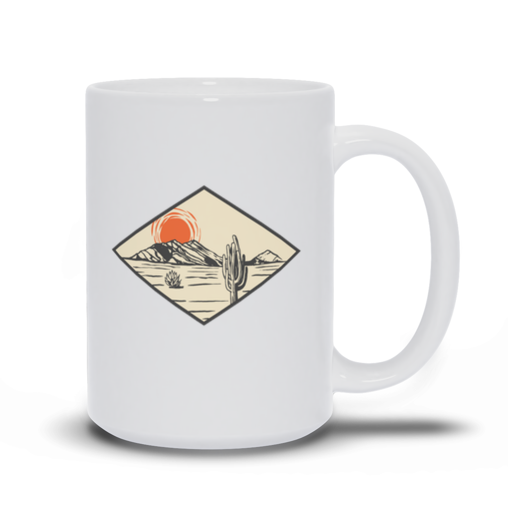 Mountain Coffee Mug - Desert Sun Setting behind Mountain and Catcus Coffee Mug