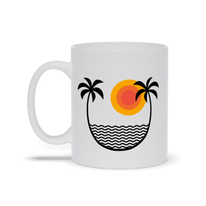 Palm Tree Coffee Mug - Two palm trees separated by water and the sun