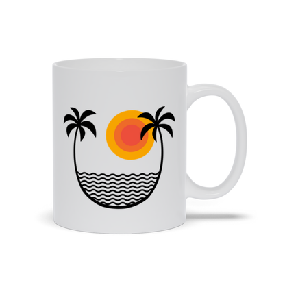 Palm Tree Coffee Mug - Two palm trees separated by water and the sun