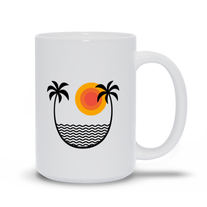 Palm Tree Coffee Mug - Two palm trees separated by water and the sun