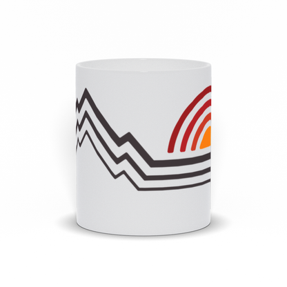 Artful Coffee Mug - Unique Line Art of a sunset (or sunrise) and mountain scene.