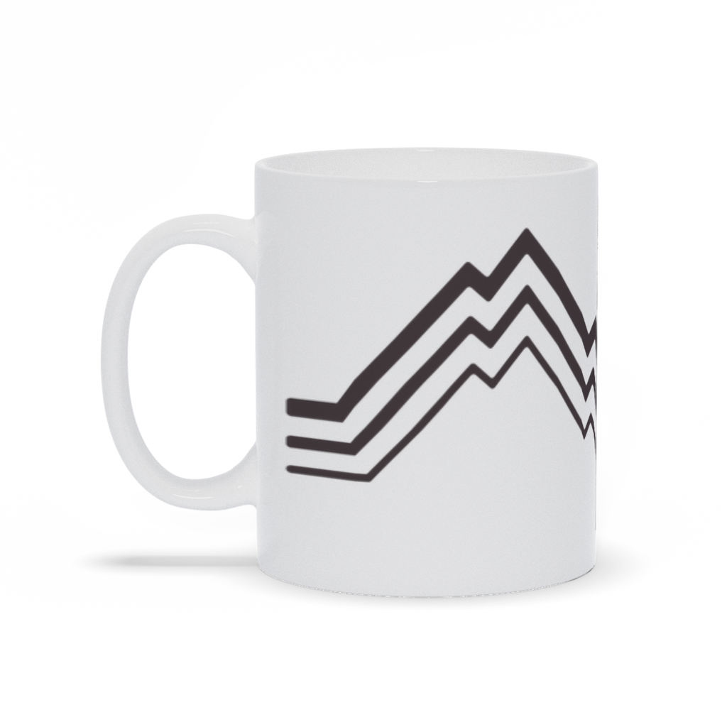 Artful Coffee Mug - Unique Line Art of a sunset (or sunrise) and mountain scene.