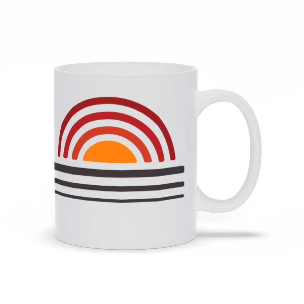 Artful Coffee Mug - Unique Line Art of a sunset (or sunrise) and mountain scene.
