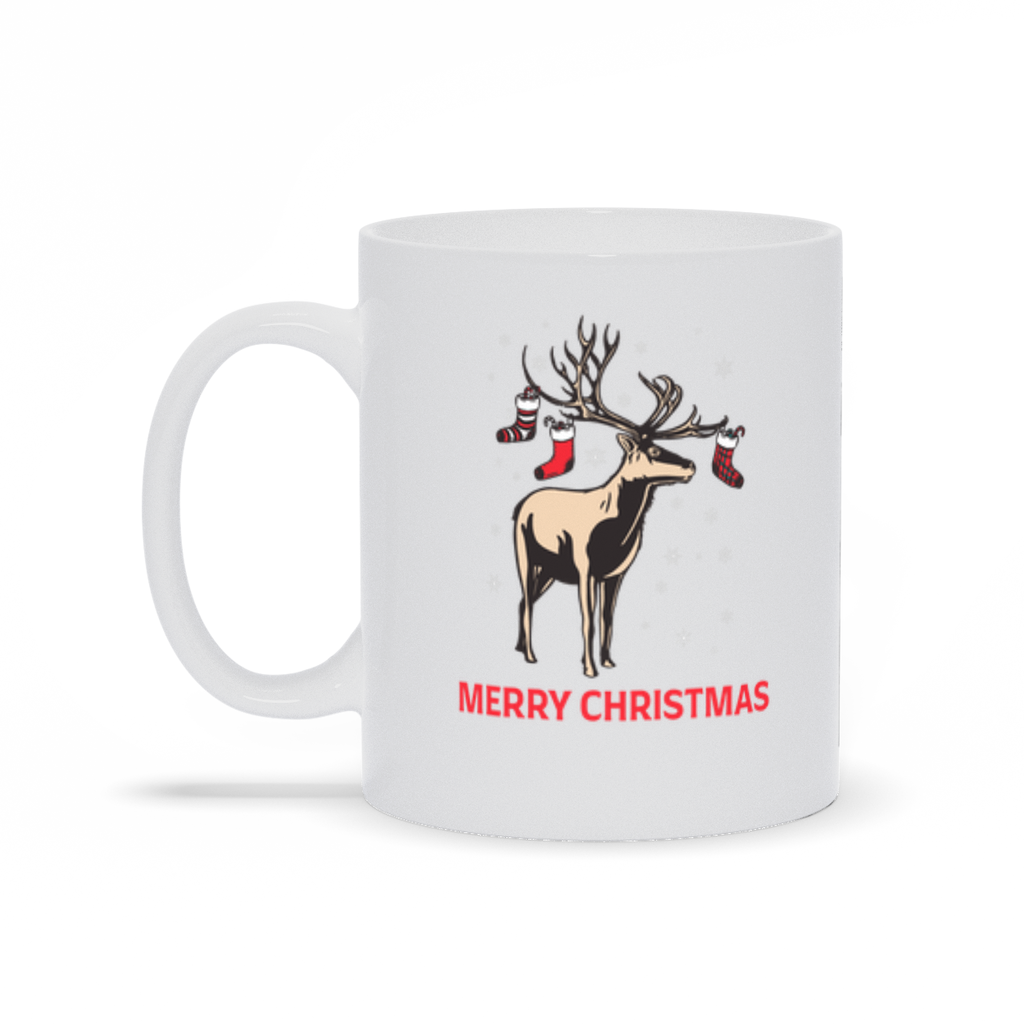 Holiday Coffee Mug - Merry Christmas Reindeer with Stocking Coffee Mug