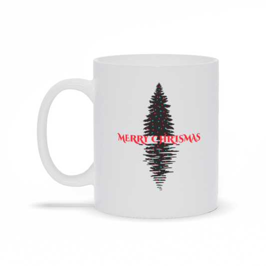 Holiday Coffee Mug - Merry Christmas Tree with Lights and Reflection Coffee Mug