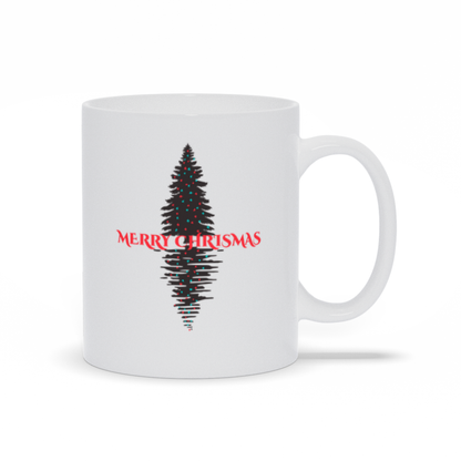 Holiday Coffee Mug - Merry Christmas Tree with Lights and Reflection Coffee Mug