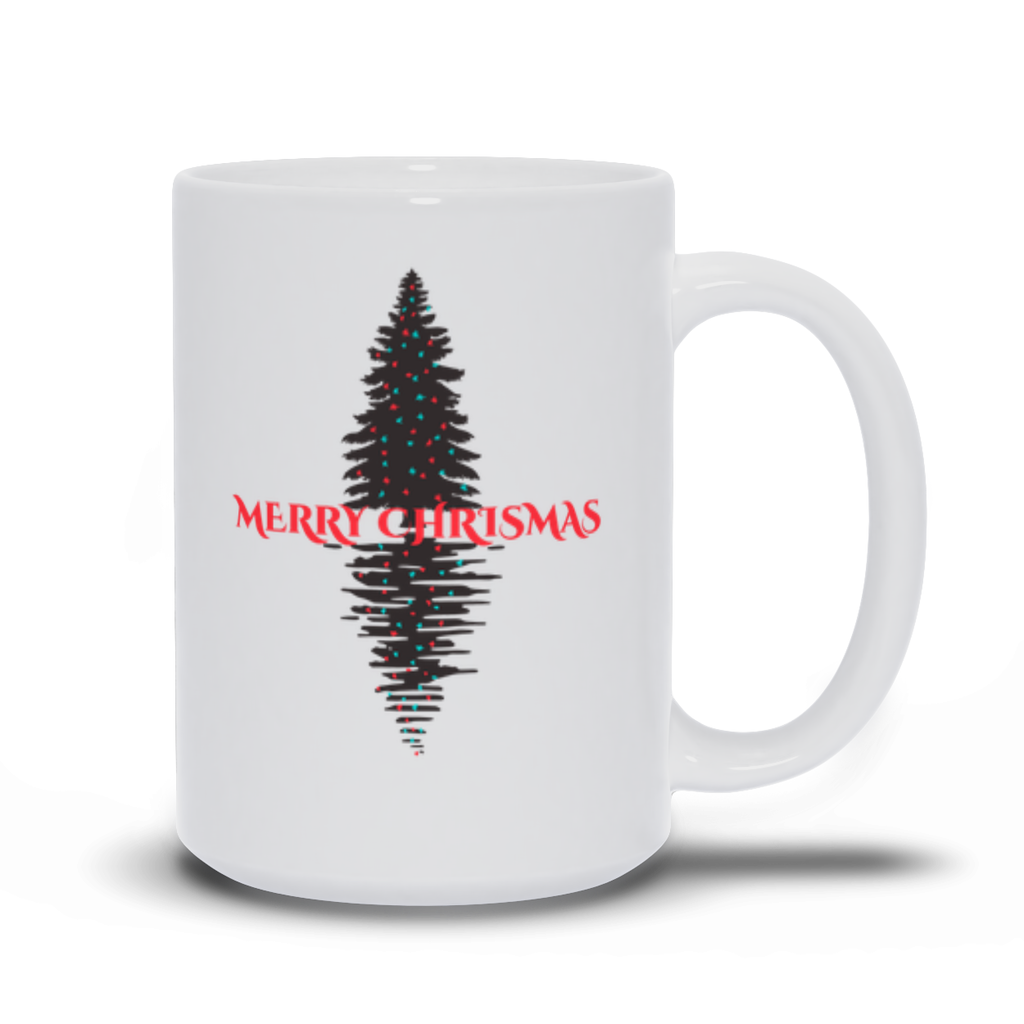 Holiday Coffee Mug - Merry Christmas Tree with Lights and Reflection Coffee Mug