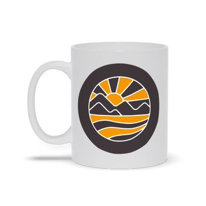 Mountain Coffee Mug - Abstract Drawing of Sun Rising Over Mountains Coffee Mug