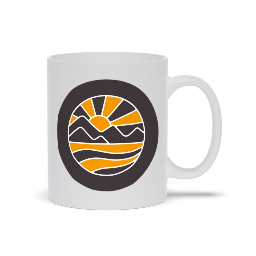 Mountain Coffee Mug - Abstract Drawing of Sun Rising Over Mountains Coffee Mug