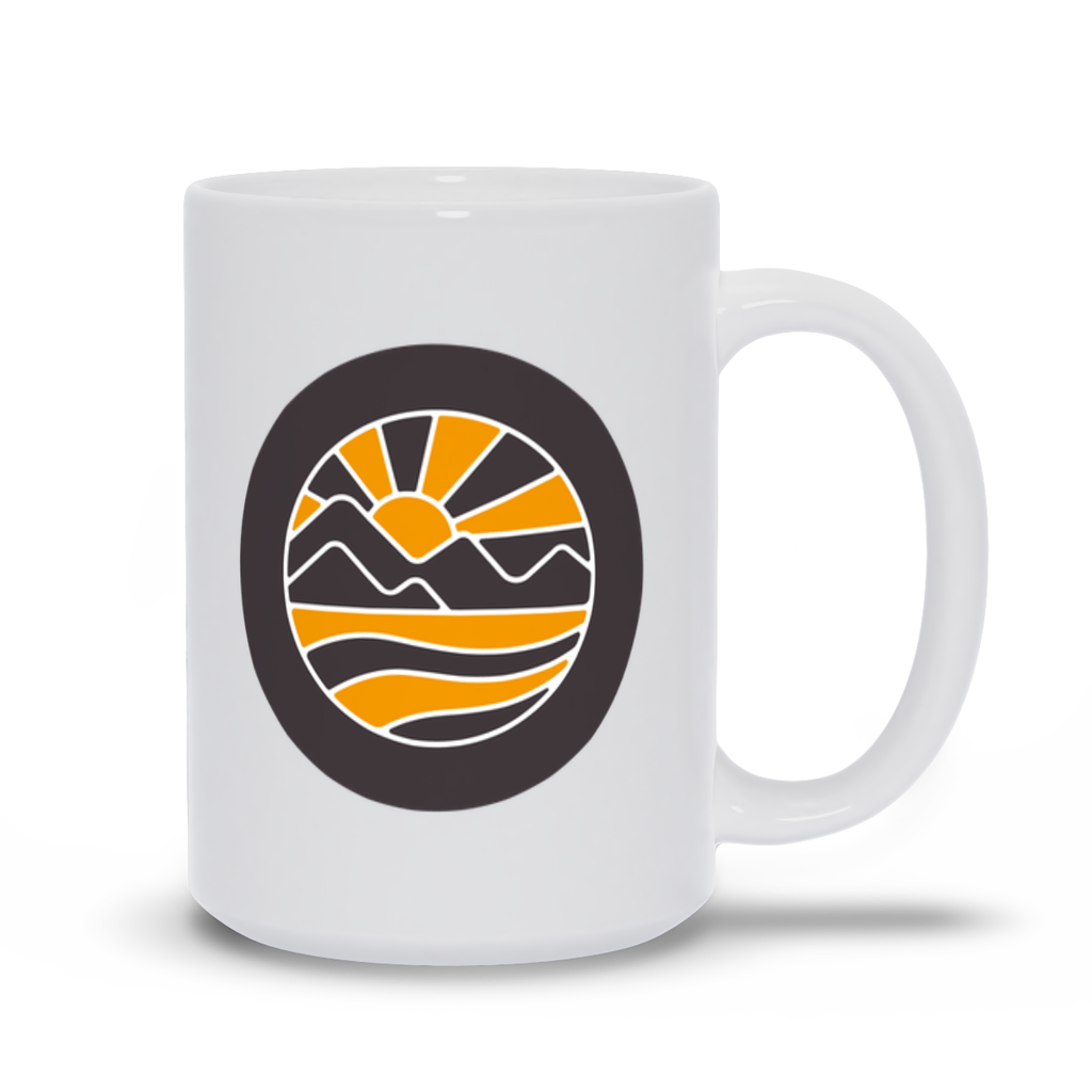 Mountain Coffee Mug - Abstract Drawing of Sun Rising Over Mountains Coffee Mug