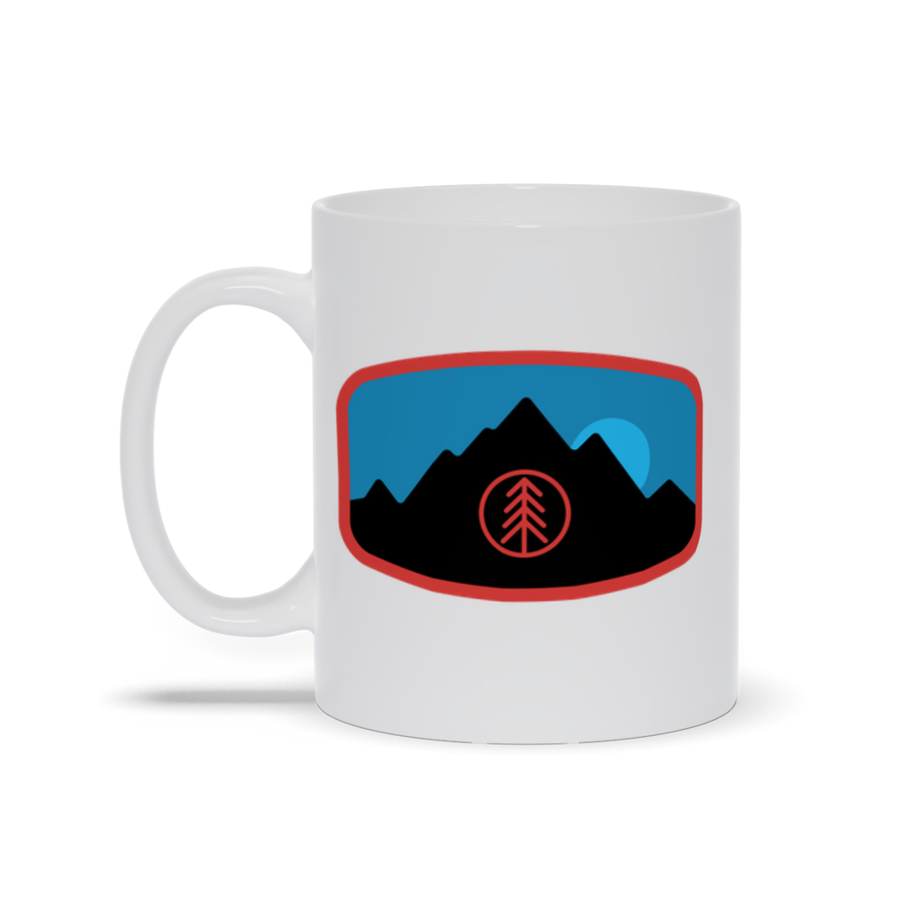 Mountain Coffee Mug- Dark Mountain Landscape with a tree symbol with Moonlit Sky Coffee Mug