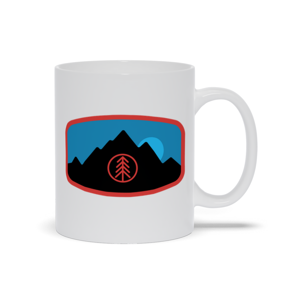 Mountain Coffee Mug- Dark Mountain Landscape with a tree symbol with Moonlit Sky Coffee Mug