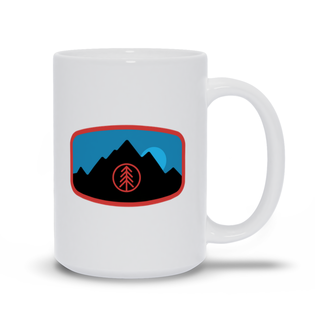 Mountain Coffee Mug- Dark Mountain Landscape with a tree symbol with Moonlit Sky Coffee Mug
