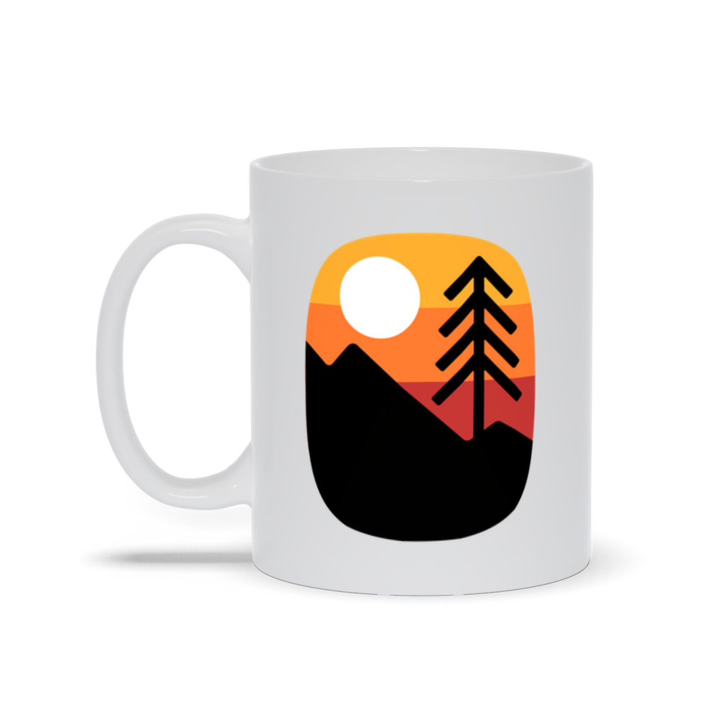 Mountain Coffee Mug - Cliffside Mountain Scene with Trees and Sunset Skylit Sky Coffee Mug