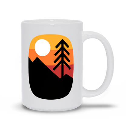 Mountain Coffee Mug - Cliffside Mountain Scene with Trees and Sunset Skylit Sky Coffee Mug