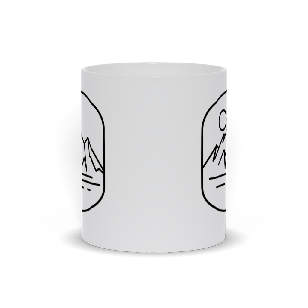 Mountain Coffee Mug - Line Drawing of Mountain Range and Sun Coffee Mug