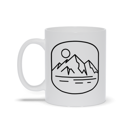 Mountain Coffee Mug - Line Drawing of Mountain Range and Sun Coffee Mug