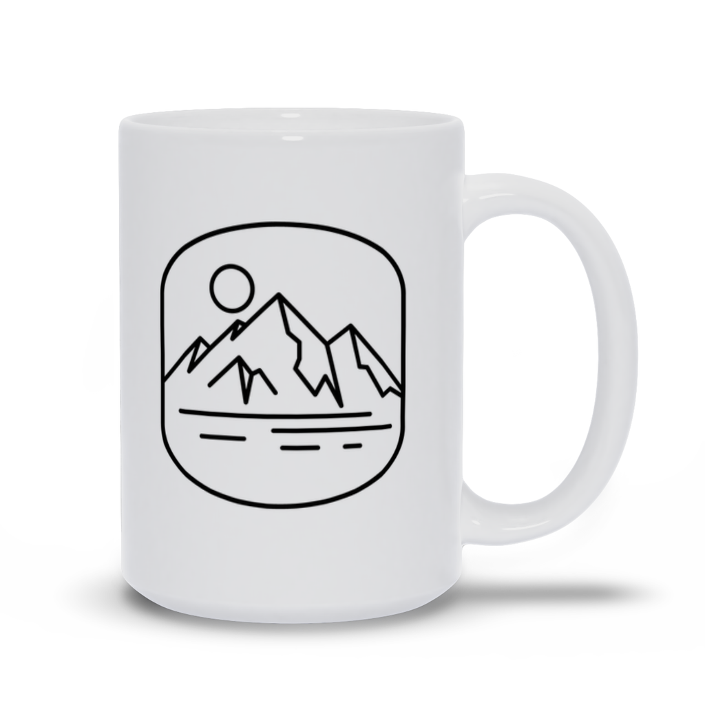 Mountain Coffee Mug - Line Drawing of Mountain Range and Sun Coffee Mug