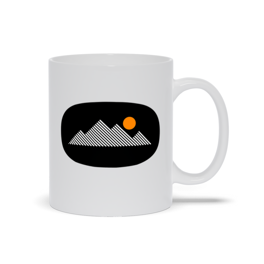 Mountain Coffee Mug - Line Art Mountain Landscape with rising sun coffee mug