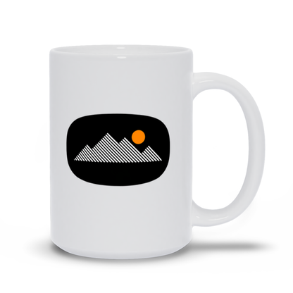 Mountain Coffee Mug - Line Art Mountain Landscape with rising sun coffee mug