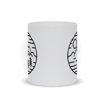 Mountain Coffee Mug - Line Art Drawing Mountain Landscape Scene Coffee Mug