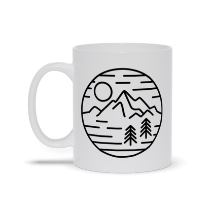 Mountain Coffee Mug - Line Art Drawing Mountain Landscape Scene Coffee Mug