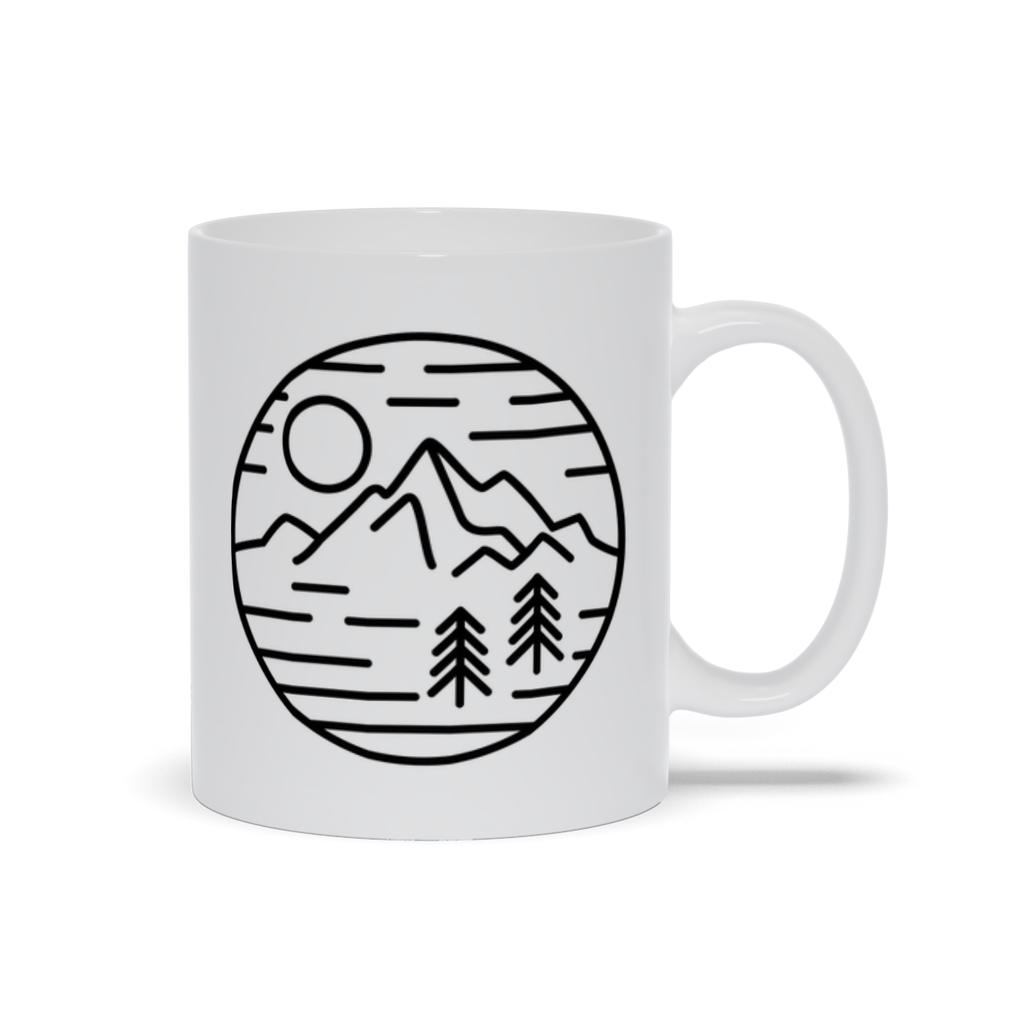 Mountain Coffee Mug - Line Art Drawing Mountain Landscape Scene Coffee Mug