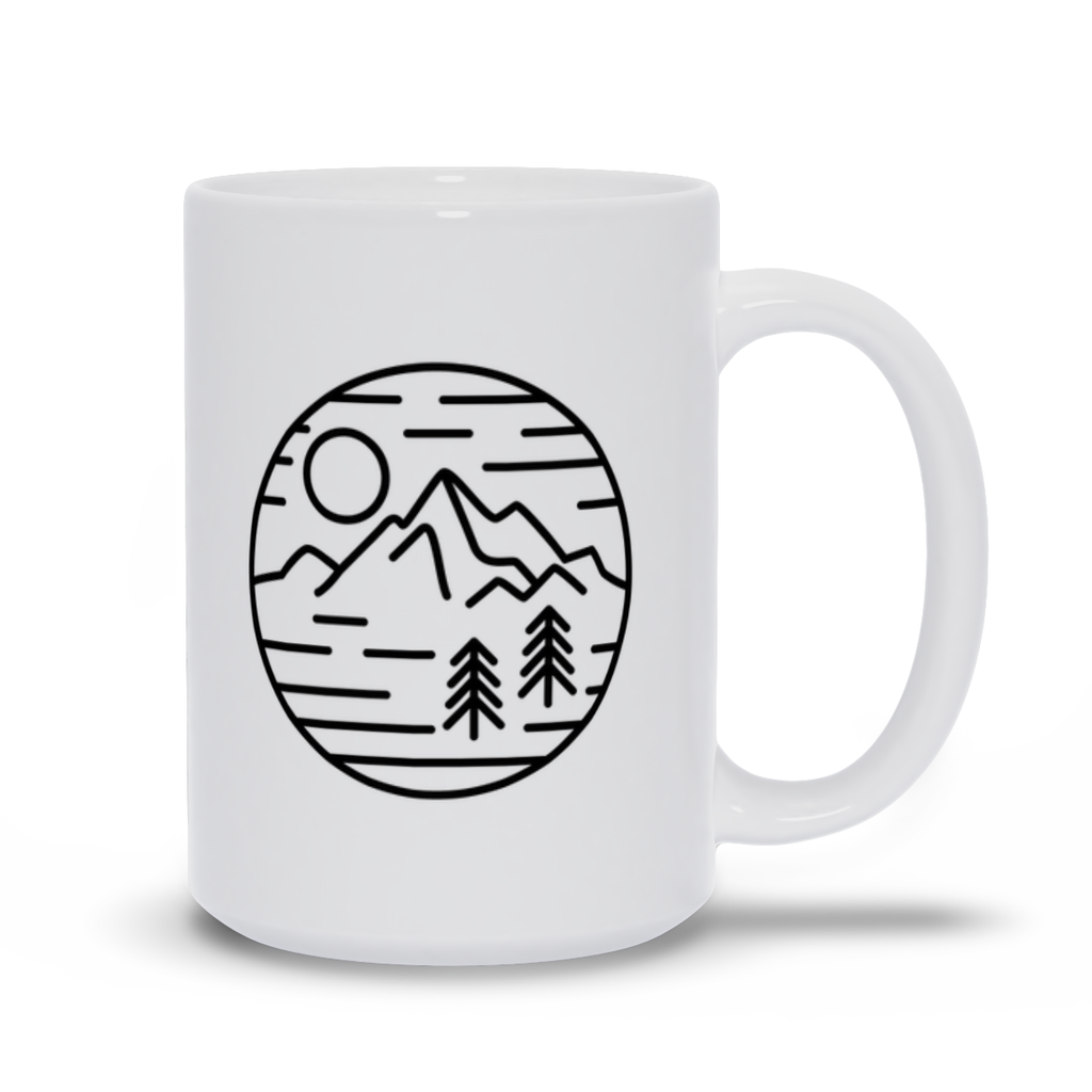 Mountain Coffee Mug - Line Art Drawing Mountain Landscape Scene Coffee Mug