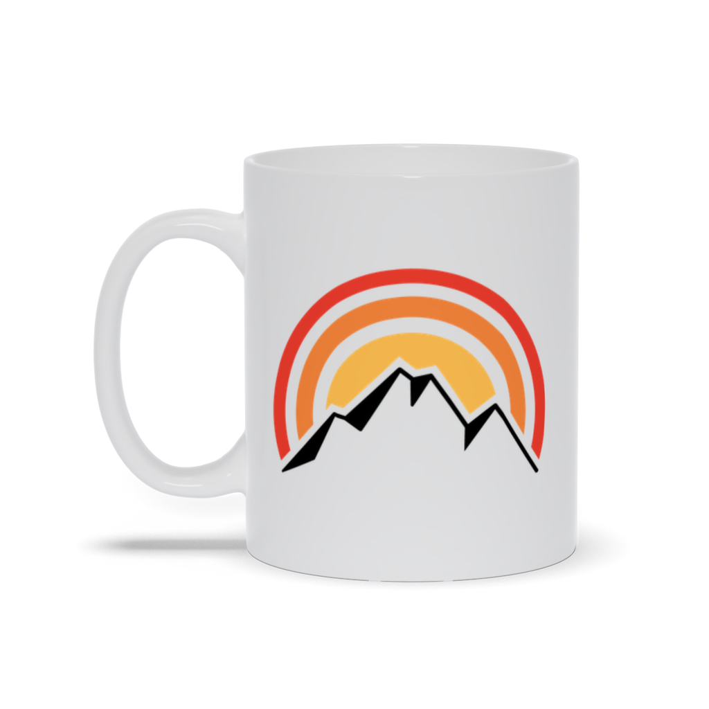 Mountain Coffee Mug - Abstract Mountain Drawing with Sunrise Coffee Mug