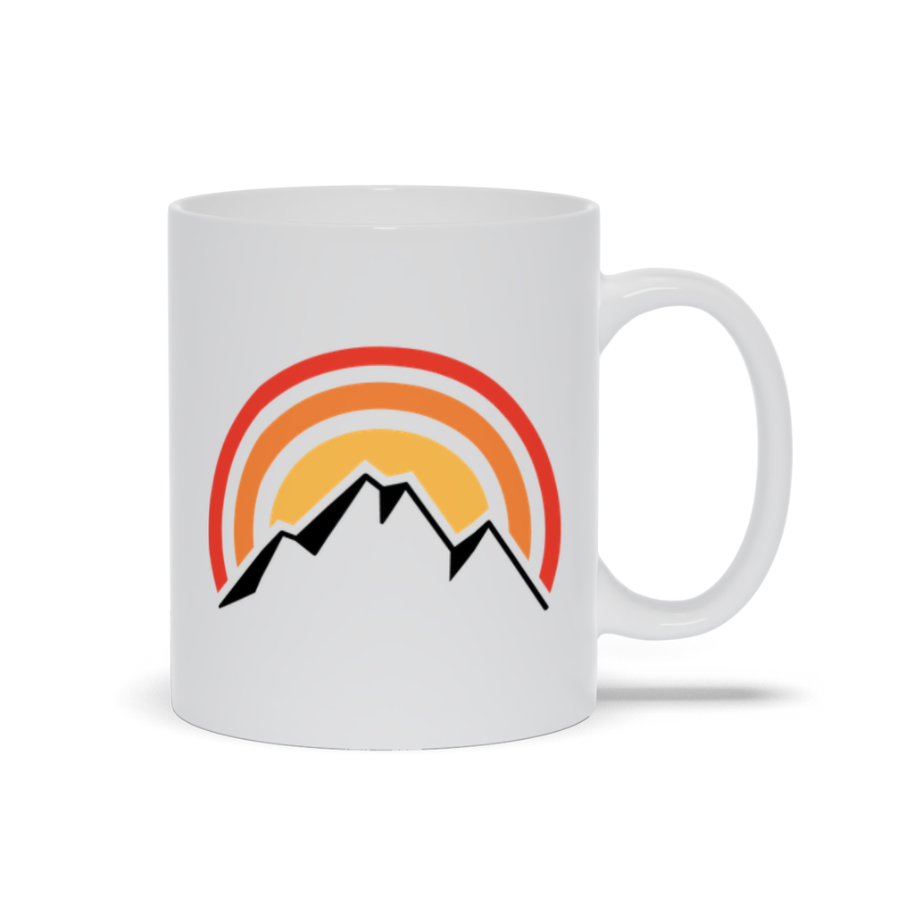 Mountain Coffee Mug - Abstract Mountain Drawing with Sunrise Coffee Mug