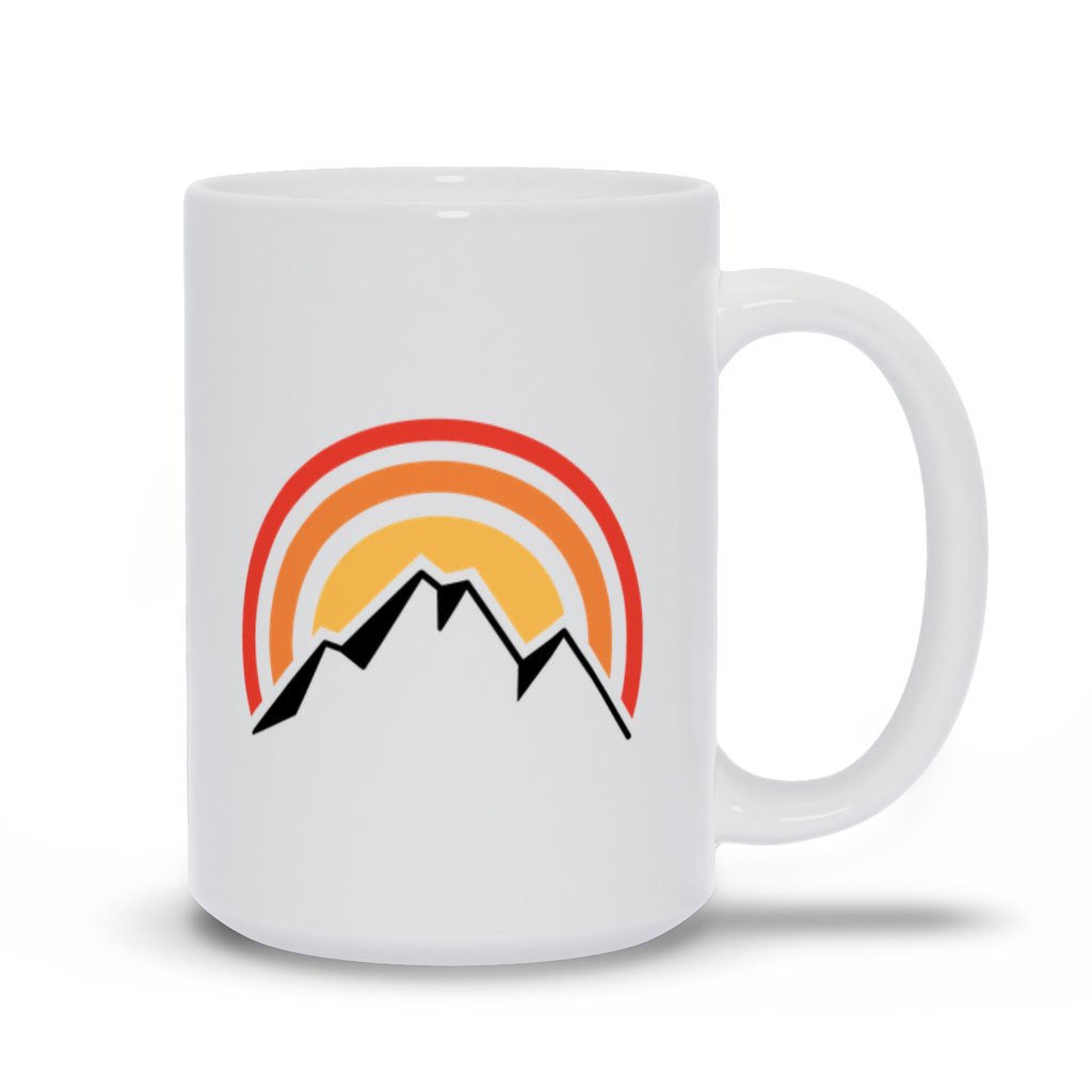 Mountain Coffee Mug - Abstract Mountain Drawing with Sunrise Coffee Mug