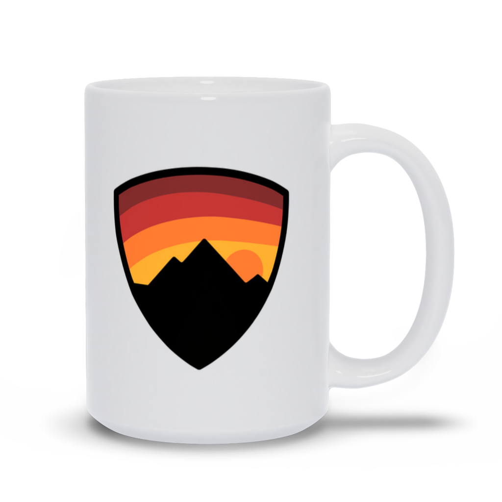 Mountain Coffee Mug - Dark Mountain with Sunset Shield Coffee Mug