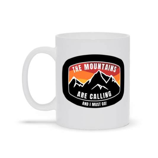 The Mountains Are Calling Coffee Mug Black Mountains with Sunset