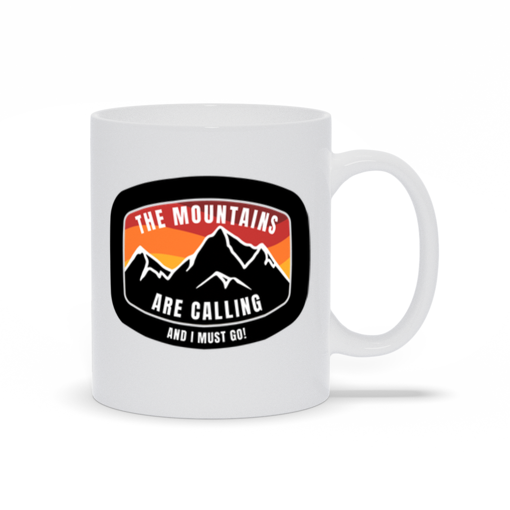 The Mountains Are Calling Coffee Mug Black Mountains with Sunset